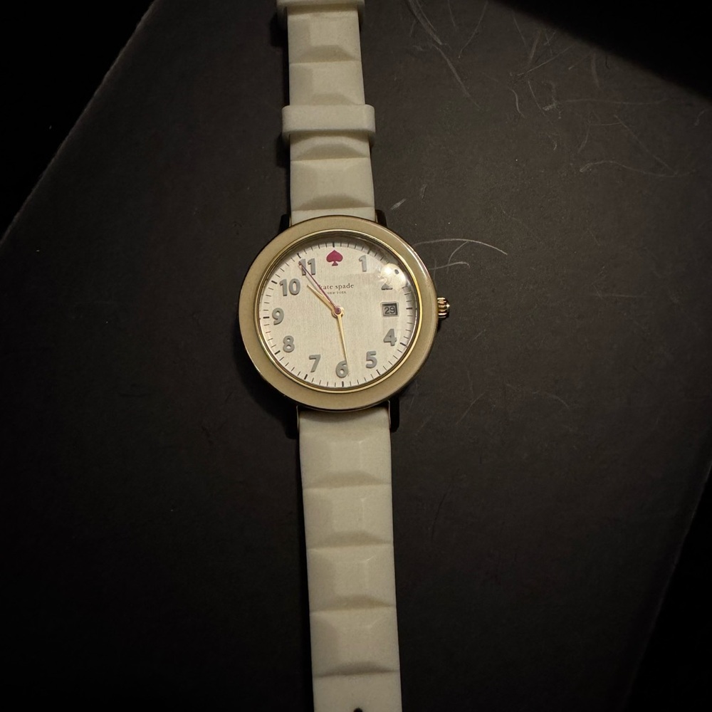 Kate Spade Gold-Trimmed Off-White Watch with White Band